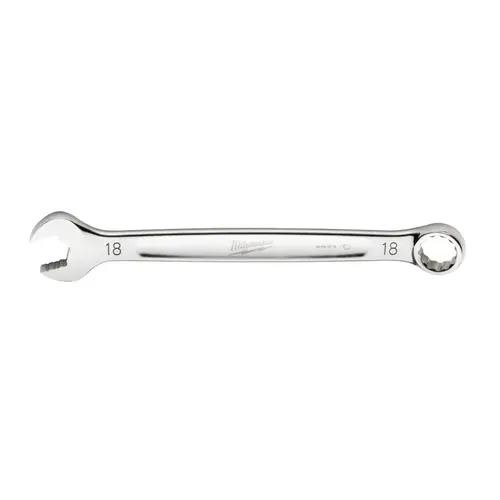 Combination Wrench, Metric, 18 mm Head, 9-1/4 in L, 12-Point, Steel, Chrome