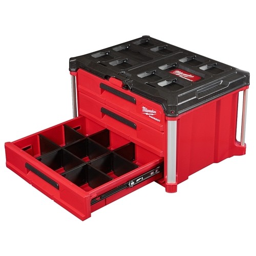 PACKOUT Tool Box, 50 lb, Polypropylene, Black/Red, 22.2 in L x 16.3 in W x 14.3 in H Outside