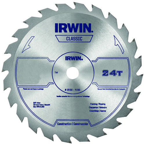 15070 Circular Saw Blade, 10 in Dia, 5/8 in Arbor, 24-Teeth, Carbide Cutting Edge