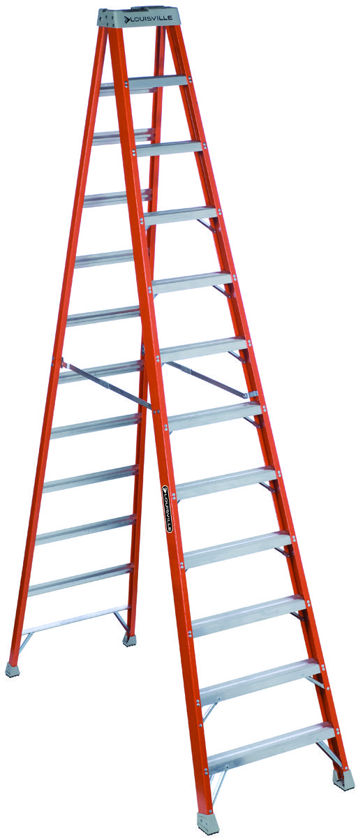 Louisville FS1512 Step Ladder, 193 in Max Reach H, 11-Step, 300 lb, Type IA Duty Rating, 3 in D Step, Fiberglass