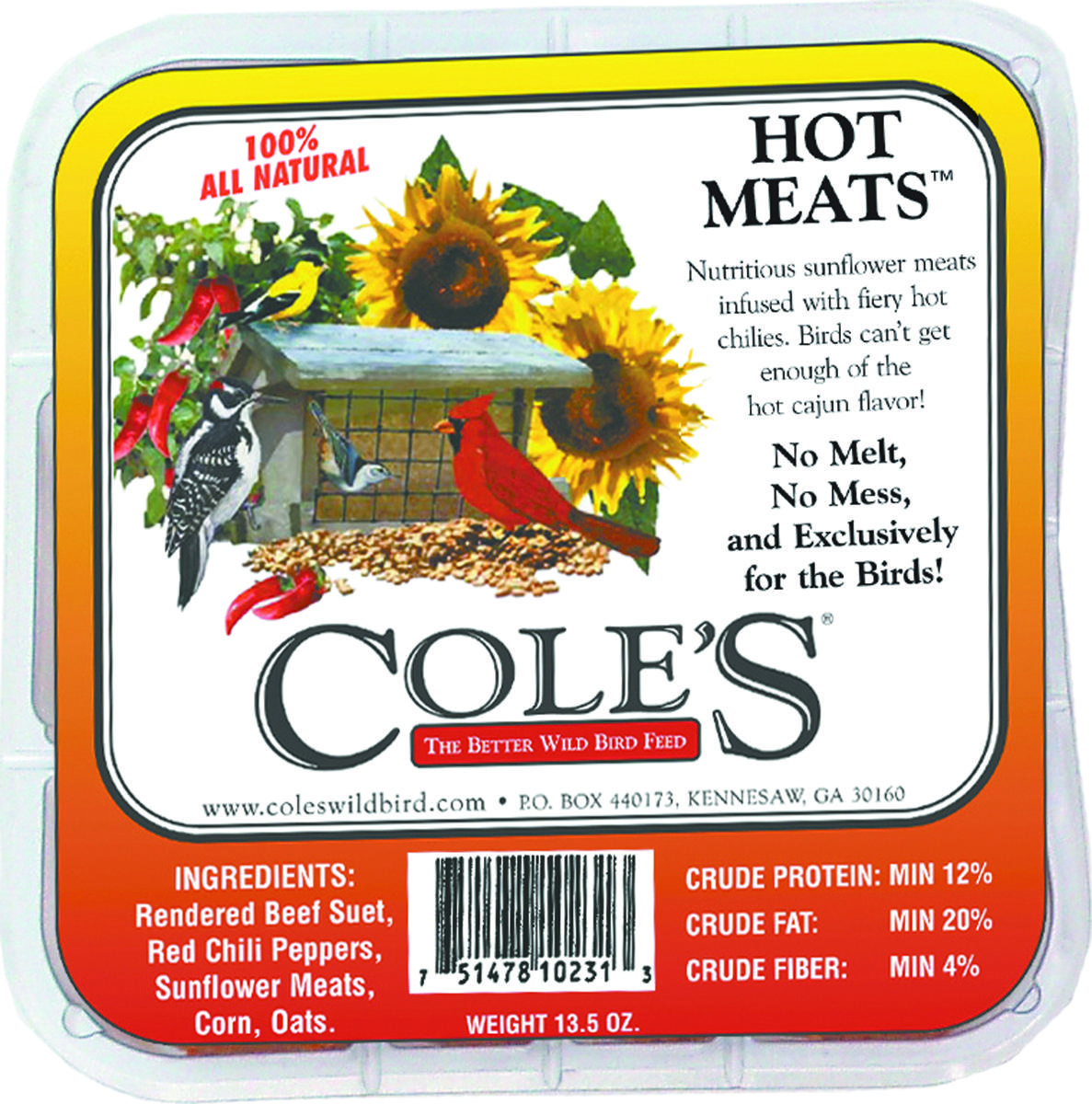 Cole's HMSU Wild Bird Food Hot Meats Assorted Species Beef Suet 11.75 oz