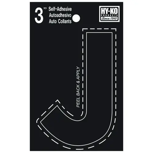 30400 Series Die-Cut Letter, Character: J, 3 in H Character, Black Character, Vinyl - pack of 10