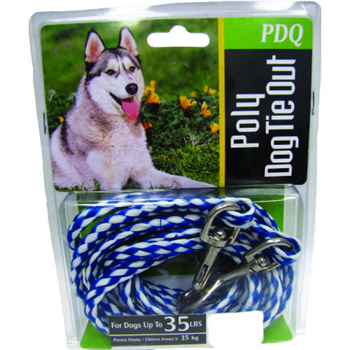 PDQ Pet Tie-Out Belt, Braided, 15 ft L Belt/Cable, Poly, For: Medium Dogs Up to 35 lb