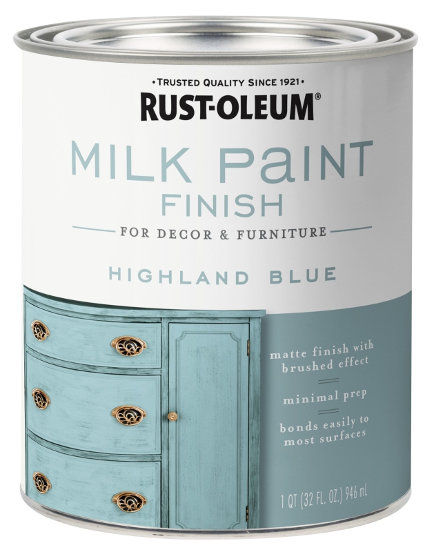 Rust-Oleum 331050 Milk Paint Finish, Matte, Highland Blue, 1 qt, Can