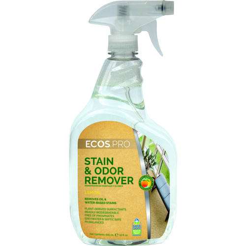 Stain and Odor Remover, 32 oz, Liquid, Lemon, Water White