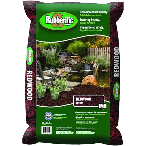 Rubberific LRM8RD Rubber Mulch, Shredded, Red, 0.8 cu-ft Bag