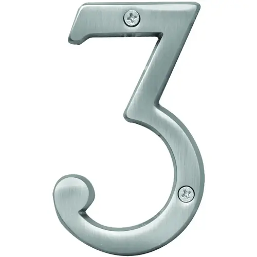 Prestige Series House Number, Character: 3, 4 in H Character, Nickel Character, Brass - pack of 3