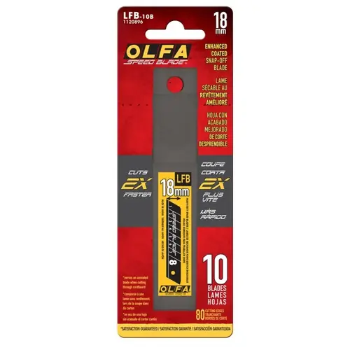 Olfa 1120896 LFB-10B Blade, 18 mm, Carbon Steel, Double-Honed, Snap-Off Edge, 1-Point Black