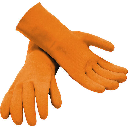 Grouting Protective Gloves, One-Size, 13 in L, Rolled Cuff, Latex, Orange