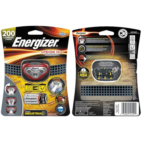 Energizer HDBIN32E Headlight, AAA Battery, Alkaline Battery, LED Lamp, 200 Lumens, 50 m Beam Distance, 8.5 hr Run Time