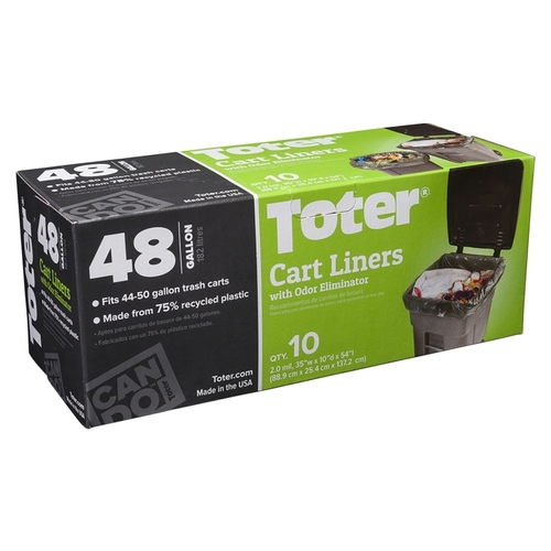 Toter GB048-R1000 GB048-R8000 Trash Cart Liner, 48 gal Capacity, Plastic, Black - pack of 10