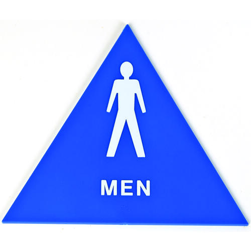 Graphic Sign, Triangle, MEN, White Legend, Blue Background, Plastic, 12 in W x 12 in H Dimensions - pack of 3