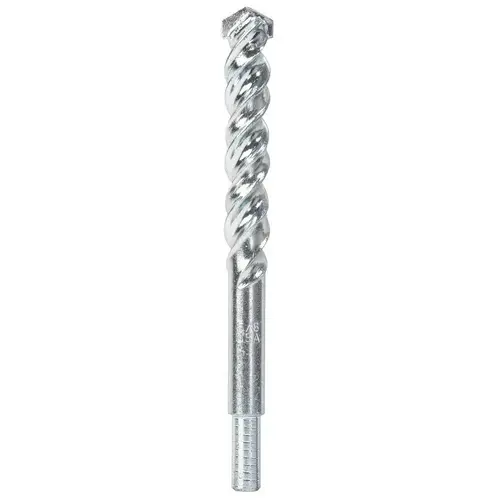 Drill Bit, 5/8 in Dia, 6 in OAL, Percussion, Spiral Flute, 2-Flute, 3/8 in Dia Shank Silver