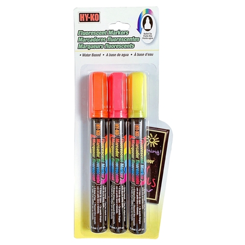 Glass Marker Neon Color ORANGE, PINK, YELLOW Broad Tip - pack of 3