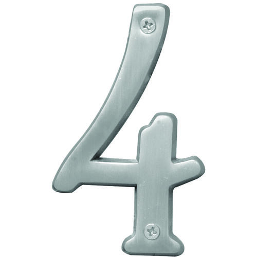 Prestige Series House Number, Character: 4, 4 in H Character, Nickel Character, Brass