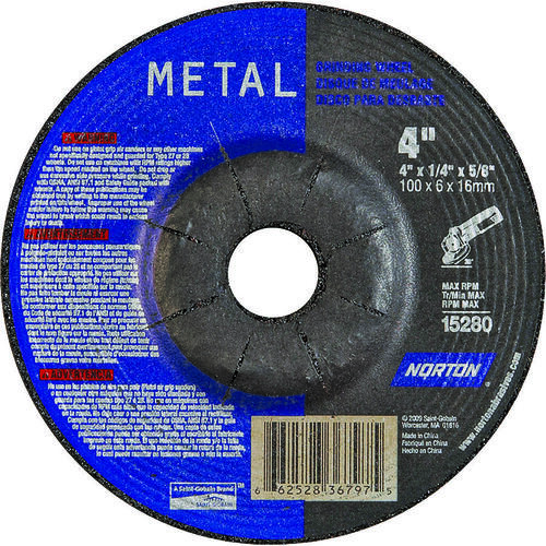 Grinding Wheel, 4 in Dia, 1/4 in Thick, 5/8 in Arbor, 24 Grit, Extra Coarse