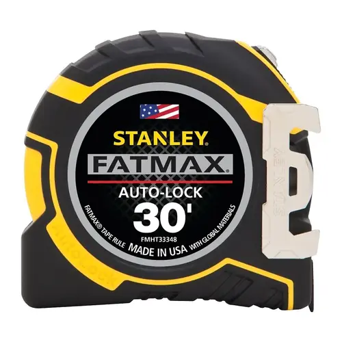 FMHT33348 Measuring Tape, 30 ft L Blade, 1-1/4 in W Blade, Steel Blade, ABS Case, Black/Yellow Case
