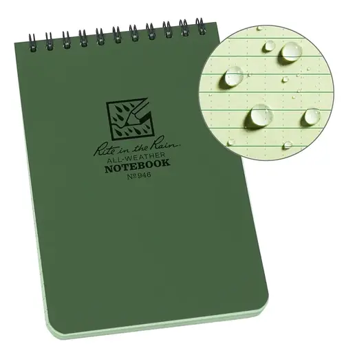 RITE IN THE RAIN 946 Pocket Sized Notebook, Universal Pattern Sheet, 4 x 6 in Sheet, 50-Sheet, Green Sheet