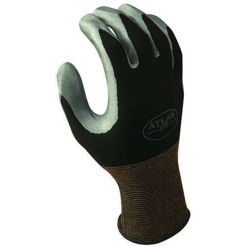 Atlas 370BL-08.RT High-Flexibility Protective Gloves, L, Knit Wrist Cuff, Nitrile Glove, Black/Gray