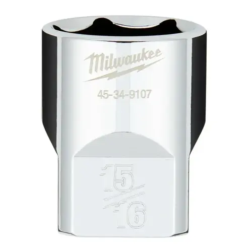 Socket, 15/16 in Socket, 1/2 in Drive, 6-Point, Chrome Vanadium Steel, Chrome