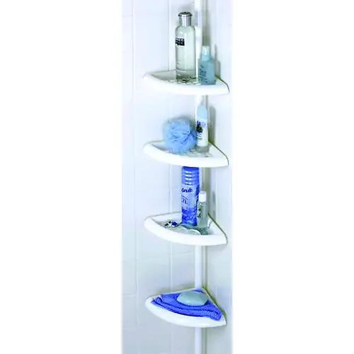 Tension Pole Caddy, 97 in OAL, 12 in OAW, 4-Shelf, Plastic, White