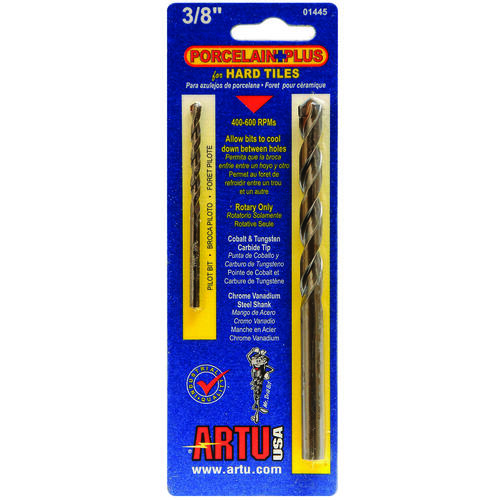 ARTU 01445 Drill Bit, 3/8 in Dia, 5-5/16 in OAL, Flat Flute, 2-Flute, 3/8 in Dia Shank, Straight Shank
