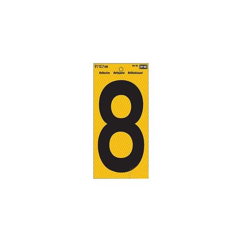 Reflective Sign, Character: 8, 5 in H Character, Black Character, Yellow Background, Vinyl