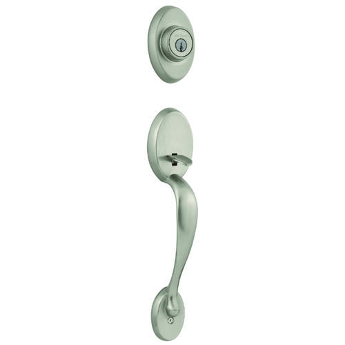 Handleset, 1 Grade, Brass, Satin Nickel, 2-3/8 x 2-3/4 in Backset, KW1 Keyway, 1-3/4 in Thick Door