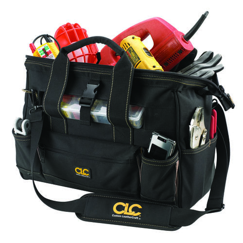CLC 1534 Tool Works Series Tool Bag, 8 in W, 11 in D, 16 in H, 25-Pocket, Polyester, Yellow