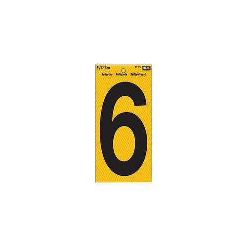 Reflective Sign, Character: 6, 5 in H Character, Black Character, Yellow Background, Vinyl - pack of 10