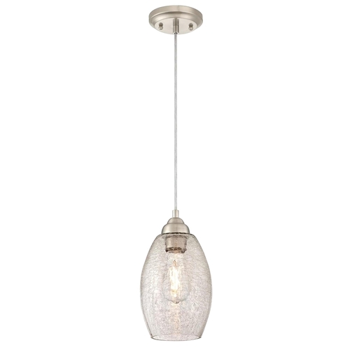 Westinghouse 61057 Mini Pendant, 120 V, 1-Lamp, Incandescent, LED Lamp, Metal Fixture, Brushed Nickel Fixture