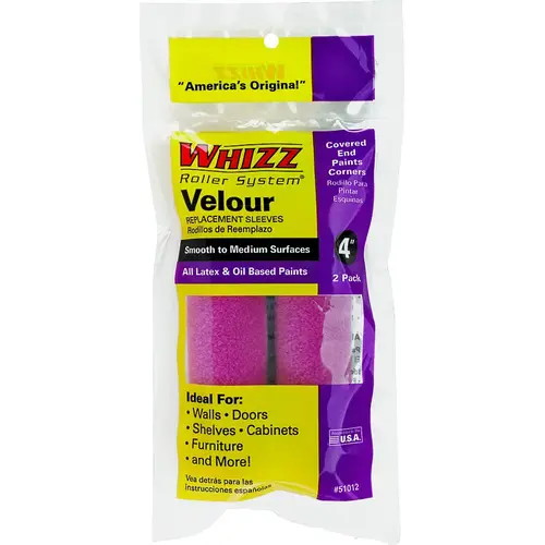 Whizz 51016 Paint Roller Cover, 3/16 in Thick Nap, 6 in L, Velour Cover, Purple Pair