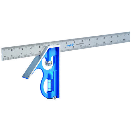 True Blue Series Combination Square, 16 in L Blade, SAE Graduation, Stainless Steel Blade Gray