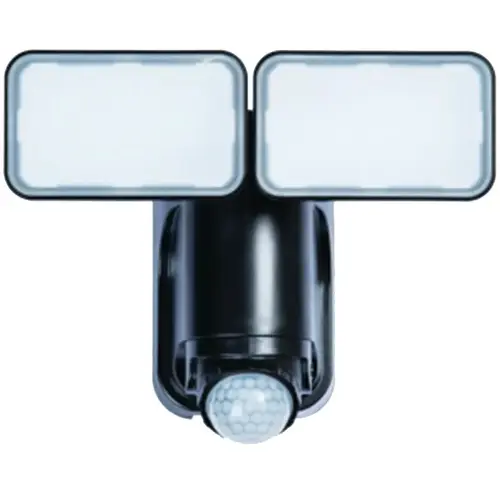 Motion Activated Security Light, 2-Lamp, LED Lamp, 600 Lumens Lumens, Plastic Fixture Black