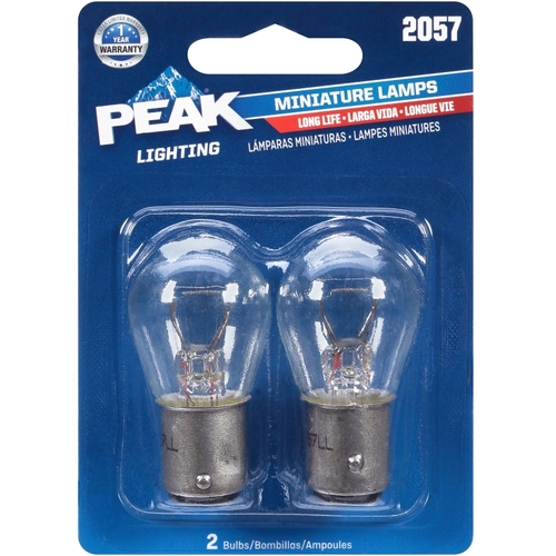 PEAK 2057LL-BPP Miniature Automotive Bulb, 12.8 V, 27 W, Incandescent Lamp, Bayonet Base, Clear Light - pack of 2