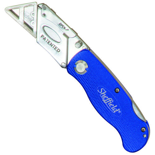 SHEFFIELD GNS12113 Utility Knife, 2-1/2 in L Blade, Stainless Steel Blade, Textured Handle, Blue Handle