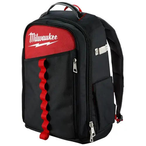 Backpack, 11.8 in W, 7.87 in D, 19.6 in H, 22-Pocket, Black/Red