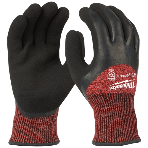 Winter Dipped Gloves, Men's, S, 6.69 to 7.09 in L, Elastic Knit Cuff, Latex Palm, Black/Red