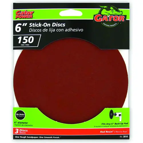 Sanding Disc, 6 in Dia, 150 Grit, Fine, Aluminum Oxide Abrasive, Paper Backing - pack of 3