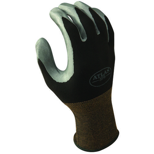 Atlas 370BXL-09.RT High-Flexibility Protective Gloves, XL, Knit Wrist Cuff, Nitrile Glove, Black/Gray