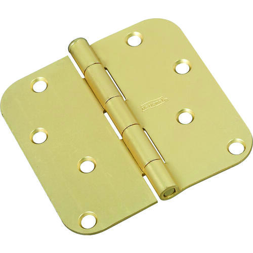 Door Hinge, Steel, Satin Brass, Non-Rising, Removable Pin, Full-Mortise Mounting, 50 lb