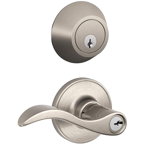 Deadbolt and Entry Lockset, 3 Grade, Metal, Nickel/Satin, 2-3/8, 2-3/4 in Backset, Universal Hand