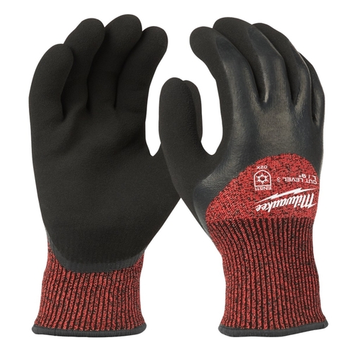 Milwaukee 48-22-8922 Winter Dipped Gloves, Men's, L, 7.53 to 7.73 in L, Elastic Knit Cuff, Latex Palm, Black/Red