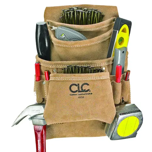 CLC I923X Tool Works Series Nail and Tool Bag, 10-Pocket, Suede Leather, Tan, 20-1/2 in W, 12 in H
