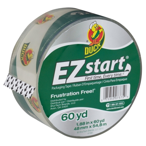 DUCK 299002 EZ Start Packaging Tape, 60 yd L, 1.88 in W, Clear