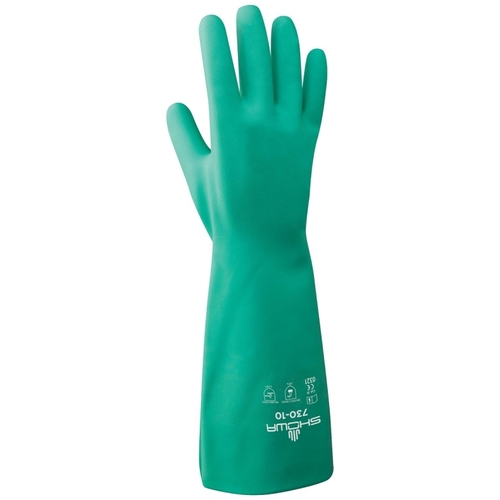Showa 730-09.RT Gloves, Unisex, L, 33 cm L, Gauntlet Cuff, Nitrile, Green