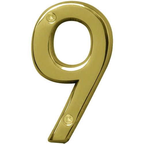 Prestige Series House Number, Character: 9, 4 in H Character, Brass Character, Solid Brass