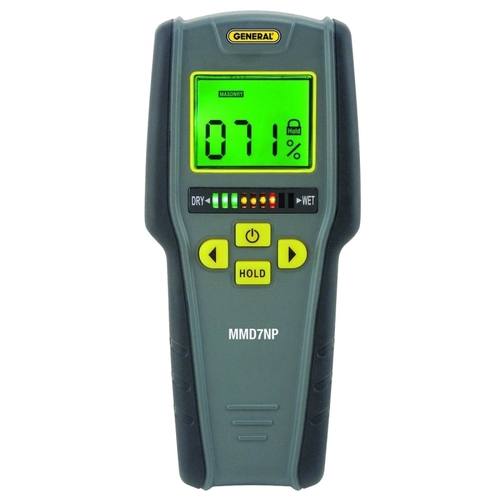 Moisture Meter, 0 to 53% Softwood, 0 to 35% Hardwood, +/-4 % Accuracy, LCD Display