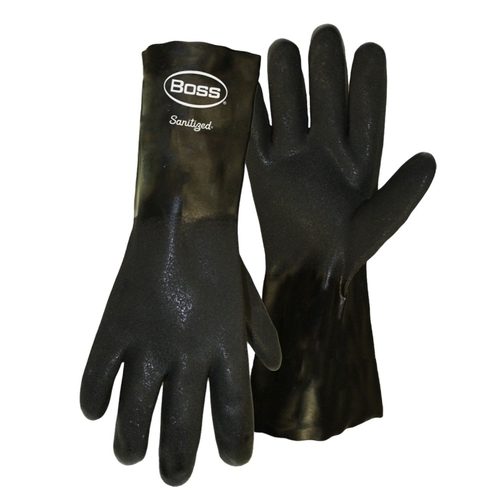 Gloves, L, 14 in L, Gauntlet Cuff, PVC Glove, Black