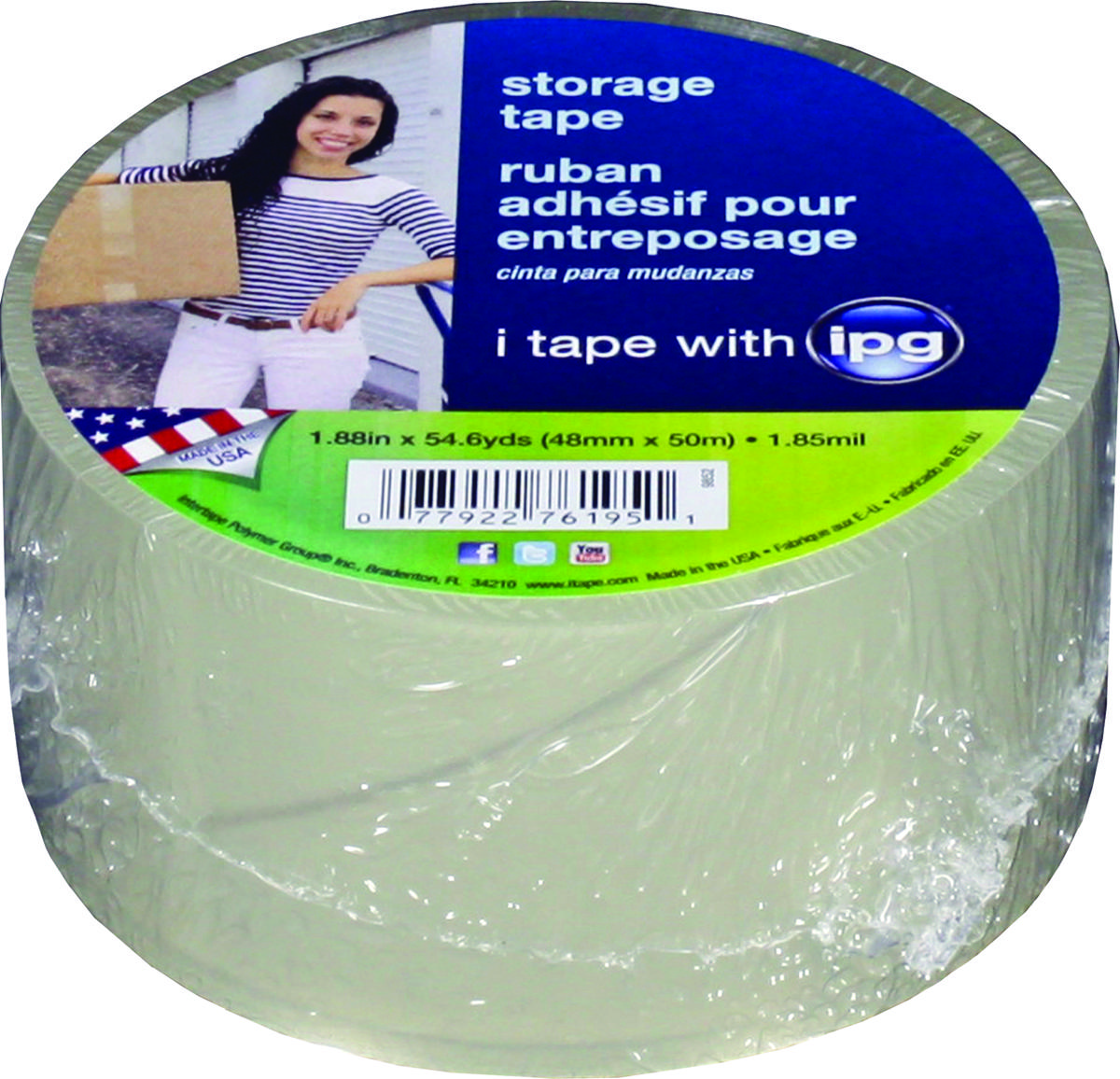 IPG 9852 Packaging Tape, 54.6 yd L, 1.88 in W, Polypropylene Backing, Clear